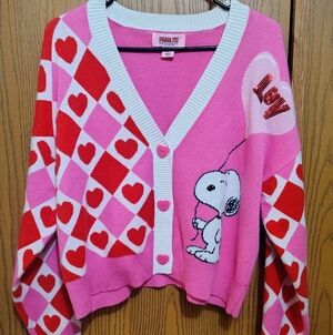Peanuts Pink and Red Heart Snoopy Cardigan